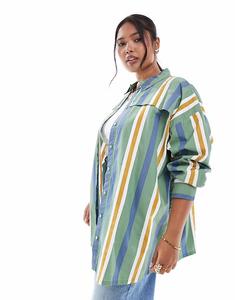 Рубашка с накладной кокеткой и закругленными краями в полоску Asos Curve