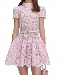 Мини-платье с цветочным кружевом, розовое Self-Portrait
