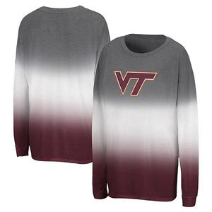 Женская серая футболка с длинным рукавом Virginia Tech Hokies Winkle Dip Dye Colosseum