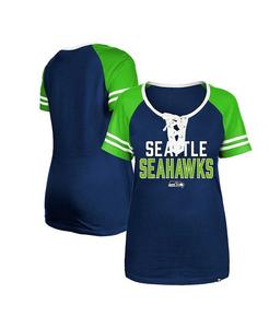 Женская темно-синяя футболка на шнуровке с регланами Seattle Seahawks New Era, синий
