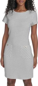 Женское платье-трапеция Tommy Hilfiger из фактурного трикотажа в полоску с рукавами-крылышками, Ivory/Black