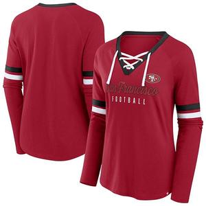 Женская футболка San Francisco 49ers с V-вырезом и длинным рукавом, красная, Plus Size Fanatics