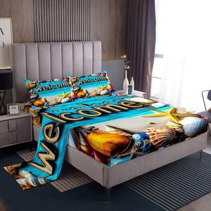 Erosebridal Комплект постельного белья Summer Hawaiian Beach Blue Sea с морскими звездами и ракушками, Yellow Blue