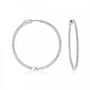 Серьги-кольца Ross-Simons с фианитами из стерлингового серебра Ross-Simons, белый