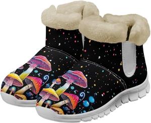 Зимние ботинки Howilath с принтом грибов для женщин, противоскользящие с меховой подкладкой, пушистые снежные сапоги, Hippie Mushroom