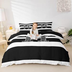 Erosebridal Комплект постельного белья H с черными бантами и полосками для девочек, Black White H