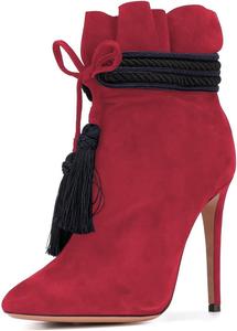 Женские ботинки XYD с комфортной шнуровкой, кисточками, молнией, высокими шпильками, заостренным носком, на каблуке, модная обувь для вечеринок, Burgundy