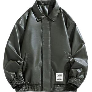 Кожаная куртка Unisex Lapel Moderate LISENPOK, зеленый