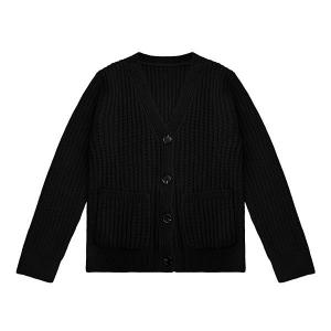 Детский кардиган с воротником V-образной формы, длинными рукавами, карманами и застежкой на пуговицы Elitechoice, Black