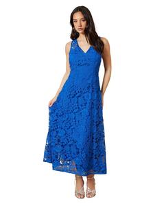 Женское миди-платье с цветочным кружевом и V-образным вырезом Oasis, Cobalt
