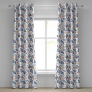 Штора на люверсах ABAKUHAUS Океан, ракушки с морским мотивом и бохо-принтами, декоративные двухпанельные шторы, 280 см x 175 см, цвет: темно-синий бархатцы