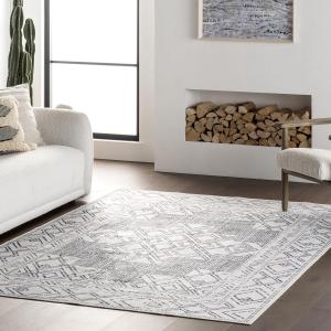 Ковер nuLOOM, 183 x 183 см,  Malka Medallion Machine Washable для гостиной спальни столовой, Light Grey