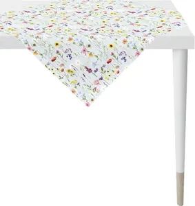 Плед APELT средний "6815 SPRINGTIME, весеннее украшение, весна", (1 штука), цифровая печать, с весенними цветами, как на разбросанной цветочной поляне 88х88 см, светло-голубой