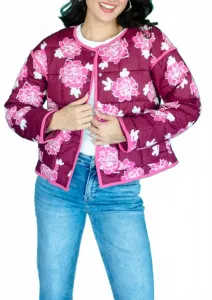 Стеганая куртка с цветочным принтом, винного цвета Mia