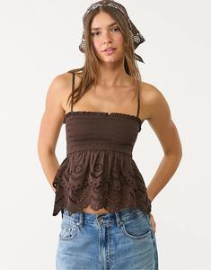 Вышитый топ Stradivarius с оборками коричневого цвета