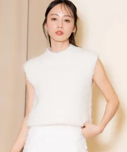 Вязаный свитер без рукавов с блестками и ворсом Noela, цвет Off White