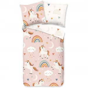 Детское постельное белье PURE Luxury Collection "Айна", 135х200, легкое в уходе, молния, двусторонний вид, детский, единорог, розовый