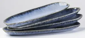 Gipfelstück Сервировочные тарелки "Wilde Schlucht", (4 шт.), скандинавский стиль, блестящая реактивная глазурь, каждое изделие уникально 11х34 см, синий/коричневый/белый