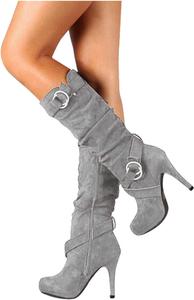 Женские сапоги до колена на платформе с заостренным носком, высокие сапоги на шпильке 4,3 дюйма, длинные сапоги с боковой молнией, нарядные классические модные теплые зимние сапоги, удобные мягкие ботильоны с пряжкой Generic, Grey