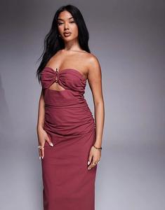 4th & Reckless Льняное платье-бандо с золотой фурнитурой и вырезами в лиловом цвете