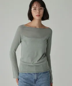 Пуловер с вырезом-лодочкой из плотной ткани Babylone, цвет Sage 71