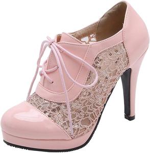 Женские ботильоны LUXMAX на шнуровке с высоким каблуком и платформой, 1Pink