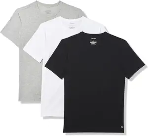 Комплект из 3 мужских нижних маек Calvin Klein из хлопка и эластичной ткани, Black, Grey Heather, White Crewneck