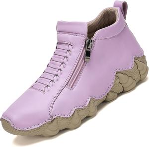 Женские кожаные повседневные ботинки на молнии с низким голенищем, противоскользящие, легкие, с удобной посадкой, чукка-ботинки, модные кроссовки для прогулок и походов Nemnlaa, Purple