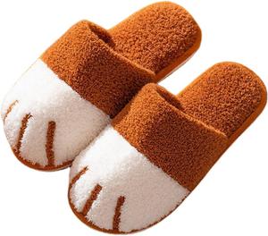 Тапочки для женщин с кошачьими лапками, мягкие, теплые, уютные, пушистые, для спальни, с нескользящей подошвой, милый дизайн в виде лапки котенка, для дома и улицы, с эффектом памяти, для женщин, мужчин и пар, для отдыха дома Canbebig, Brown