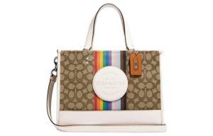 Сумка-шоппер из ткани с кожаными деталями, вместительная сумка, однорукая сумка Tubas Women's Brown & White COACH