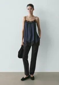 Топ-Камизоль с контрастной отделкой Massimo Dutti, Mottled Dark Blue