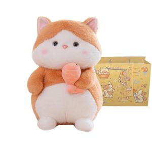 Очаровательная и милая плюшевая игрушка в виде кота с рыбкой плюшевая кукла высота 25cm/35cm/45cm MAOGEGE, желтый/мультиколор