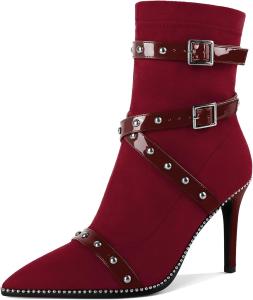 Женские ботильоны Joseywade с каблуком 3,7 дюйма, шпильку, украшенные бусинами и заклепками, с заостренным носком, боковой молнией, из замши, размер 5-13