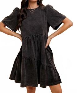 Черное джинсовое платье с круглым вырезом и короткими рукавами в стиле минеральной мойки AnnieWear