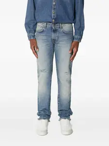 Джинсы с эффектом потертостей и необработанным краем 424, синий