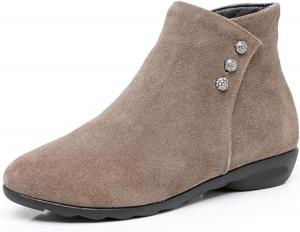 Женские ботинки из натуральной кожи на плоской подошве с круглым носком, боковой молнией и нескользящей мягкой подошвой для работы в офисе и повседневного ношения Forevercan, Brown