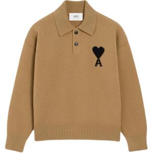 Ами париж свитер с интарсией логотипа ami de coeur AMIPARIS, светло-коричневый