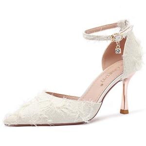 Тонкие каблуки Женские Высокие каблуки Экрю Ланца, Черные 5СМ