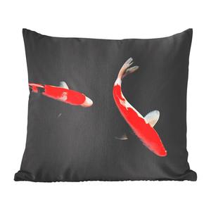 Декоративная подушка MuchoWow, диванная подушка, декоративная подушка для гостиной, 60 х 60 см, два разноцветных карпа кои на черном фоне - чехол на подушку - хлопчатобумажная ткань - декоративные чехлы на подушки