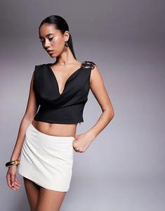 Топ Missyempire из шифона с металлическими деталями и воротником-хомутиком черного цвета