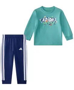 Комплект для мальчиков: футболка с длинным рукавом и принтом и джоггеры Adidas, синий