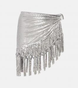 Мини-юбка с кольчужной отделкой и кожаной отделкой Rabanne, серебряный