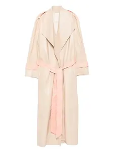 Кожаный тренч с поясом Liska, бежевый