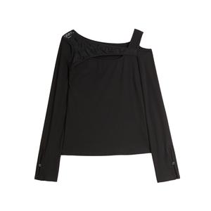 Футболка женская с асимметричным воротником тонкая ELLE, черный