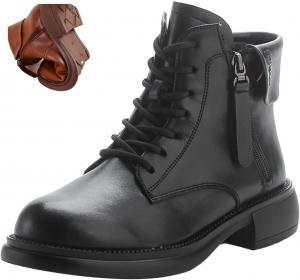 Женские кожаные ботильоны MOYOWEI с двойной молнией, осень/зима, удобные, с нескользящей подошвой, на устойчивом каблуке, с мягкой подошвой, оксфорды, повседневные короткие ботинки, Black