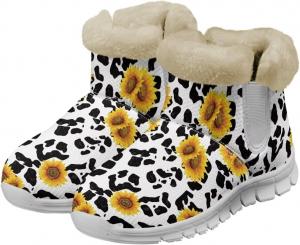 Женские зимние сапоги с мягкой теплой флисовой подкладкой, на липучке, короткие, теплые, пушистые, легкие, с противоскользящей подошвой, для походов, для женщин, размер США 6-12 Fuxowvby, Daisy Leopard