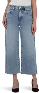 Джинсы KUT from the Kloth Petite Gwen High Rise Wide Leg Slouchy Raw Hem Five Pockets, цвет Acute