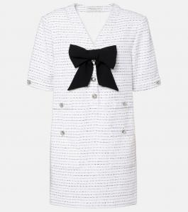 Мини-платье из твида с пайетками Alessandra Rich, White-Black