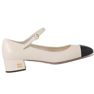 Туфли на платформе с массивным каблуком 3,5 см женские бежево-черные MIU MIU