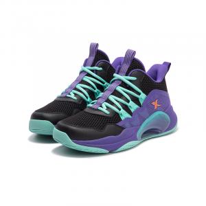 Амортизирующие износостойкие низкие баскетбольные кроссовки черно-фиолетовые детские XTEP, внешний свет черный/фиолетовый